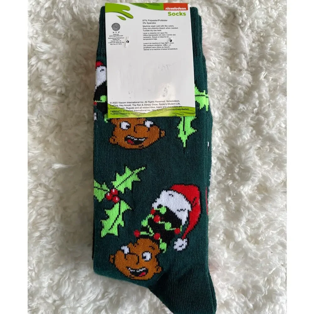 Nickelodeon Hey Arnold Christmas Casual Crew 2 Pair Socks NEW Size 6-12